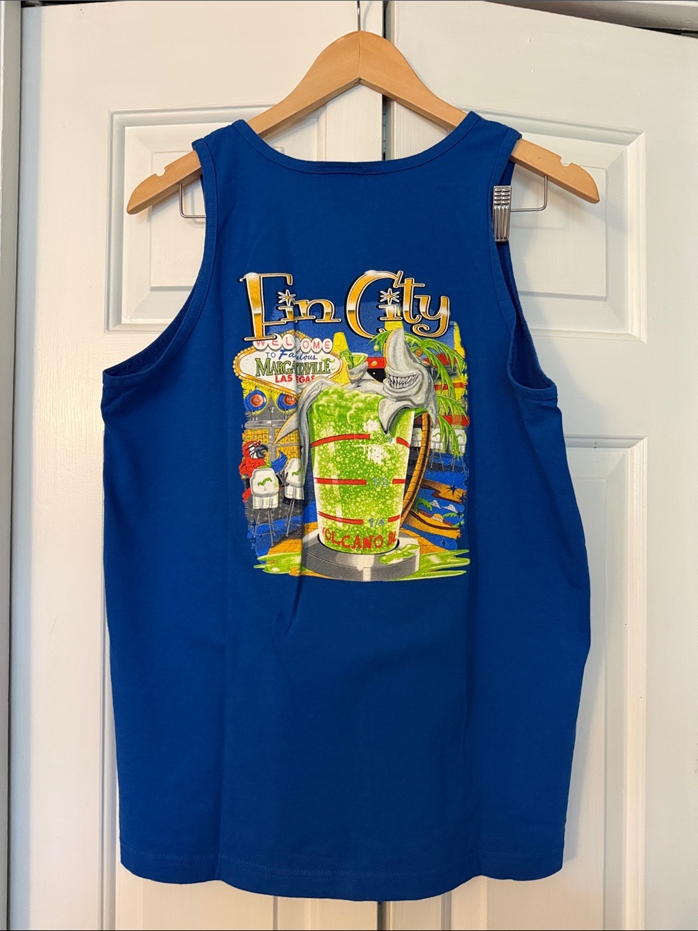 Margaritaville Blue “Fin City” Graphic Tank Top (Ptp 20”)